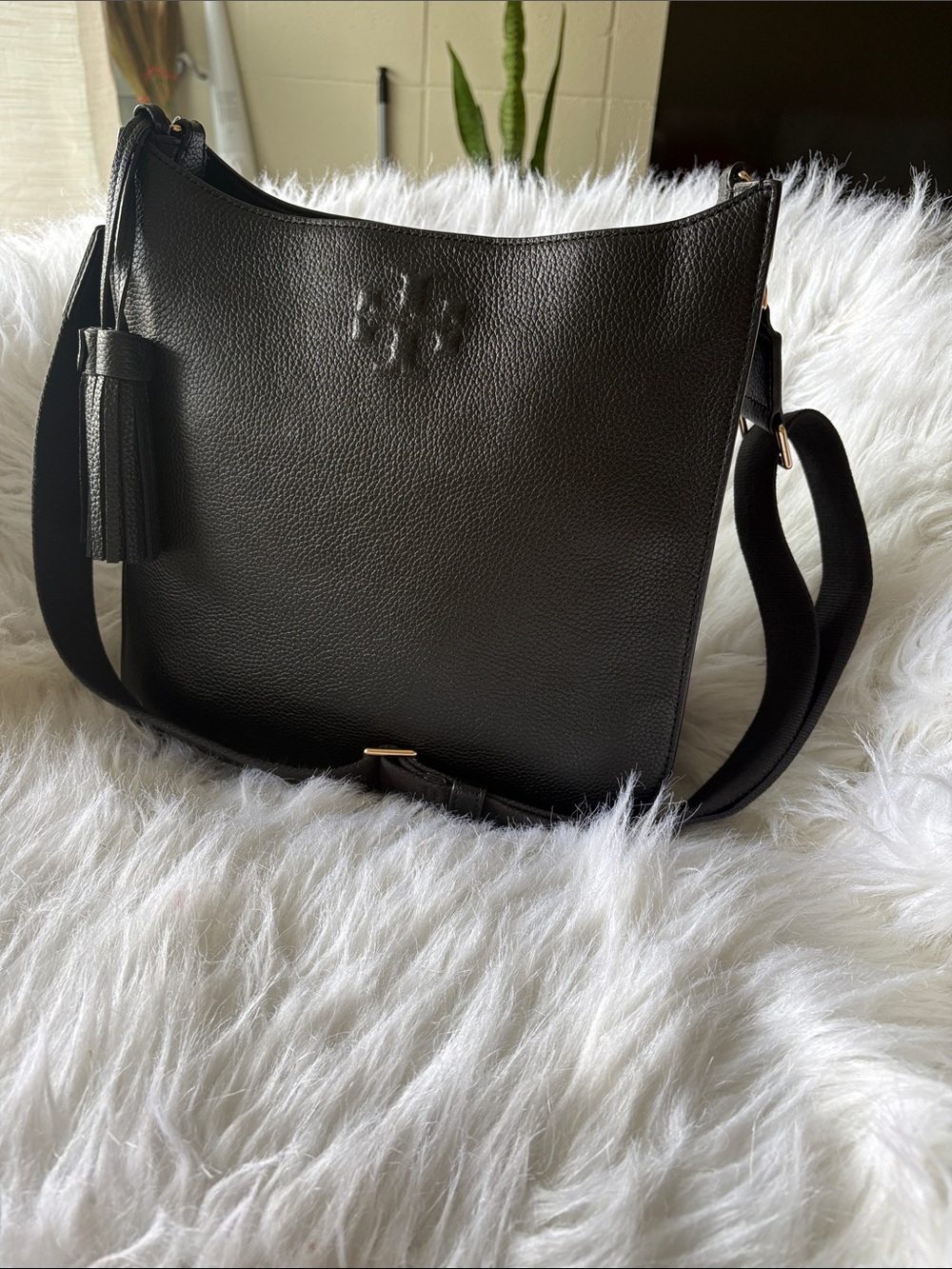Tory Burch Black Pebbled Leather Crossbody Bag